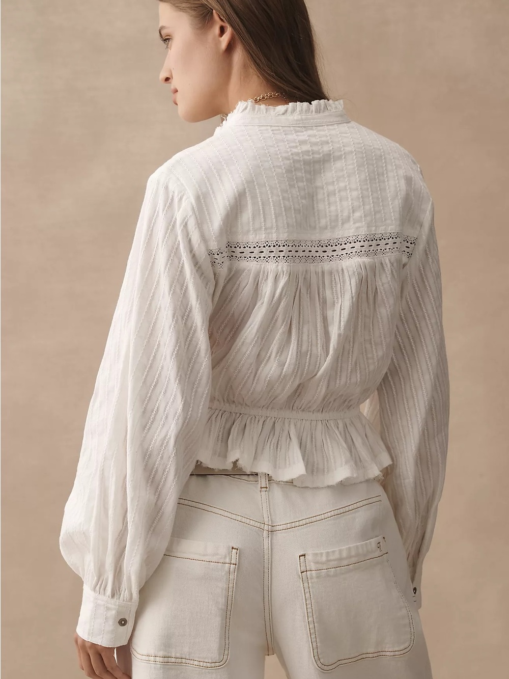 Pilcro Anthropologie White Ruffle Lace Peplum Blouse – Size M - Picture 2 of 5